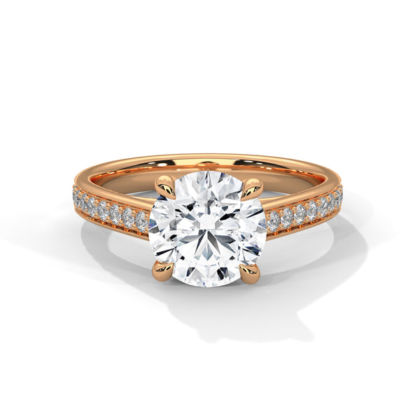 Round Lab Grown Diamond Solitaire Pave Engagement Ring