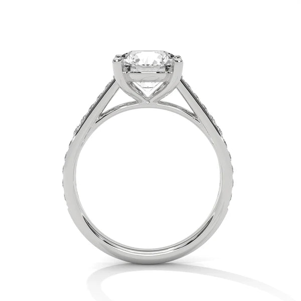 Round Lab Grown Diamond Solitaire Pave Engagement Ring