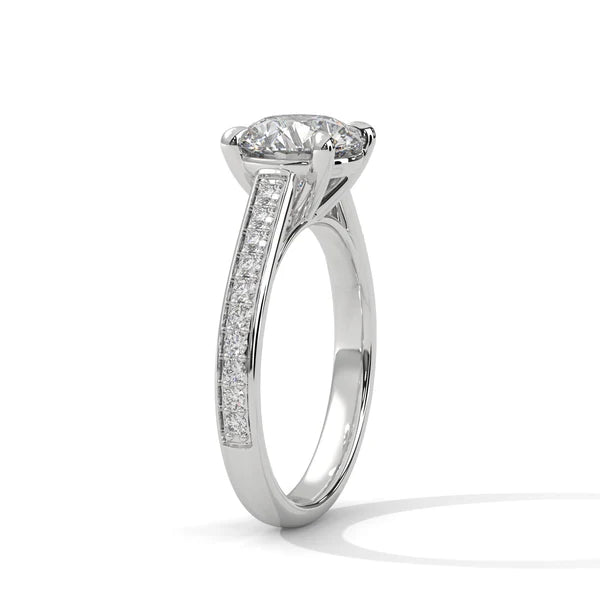 Round Lab Grown Diamond Solitaire Pave Engagement Ring