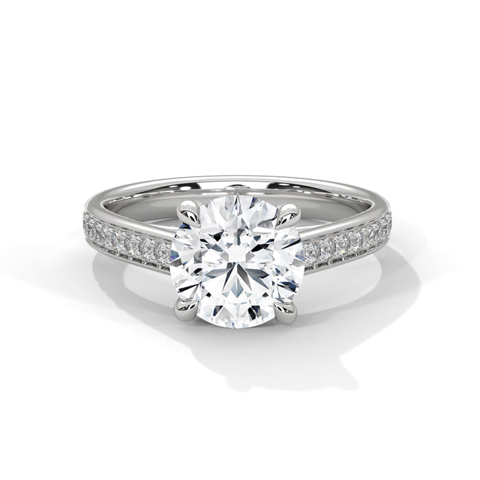 Round Lab Grown Diamond Solitaire Pave Engagement Ring