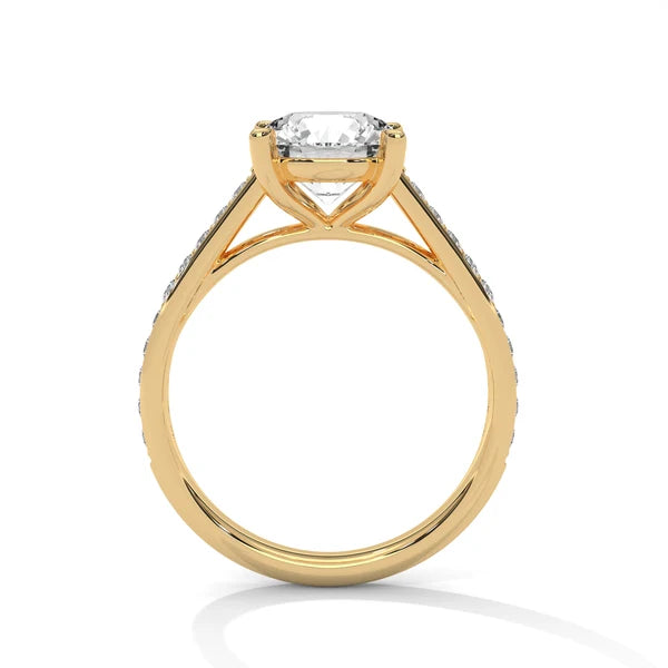 Round Lab Grown Diamond Solitaire Pave Engagement Ring