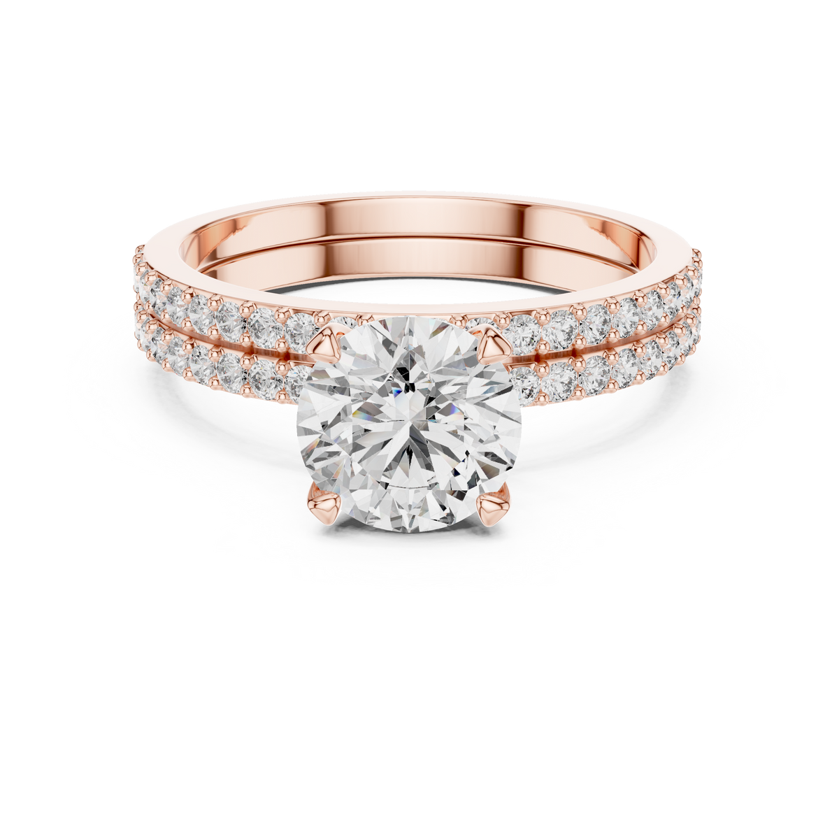 10K White Gold 2.0 CT Round Lab Grown Diamond Solitaire Pave Engagement Ring