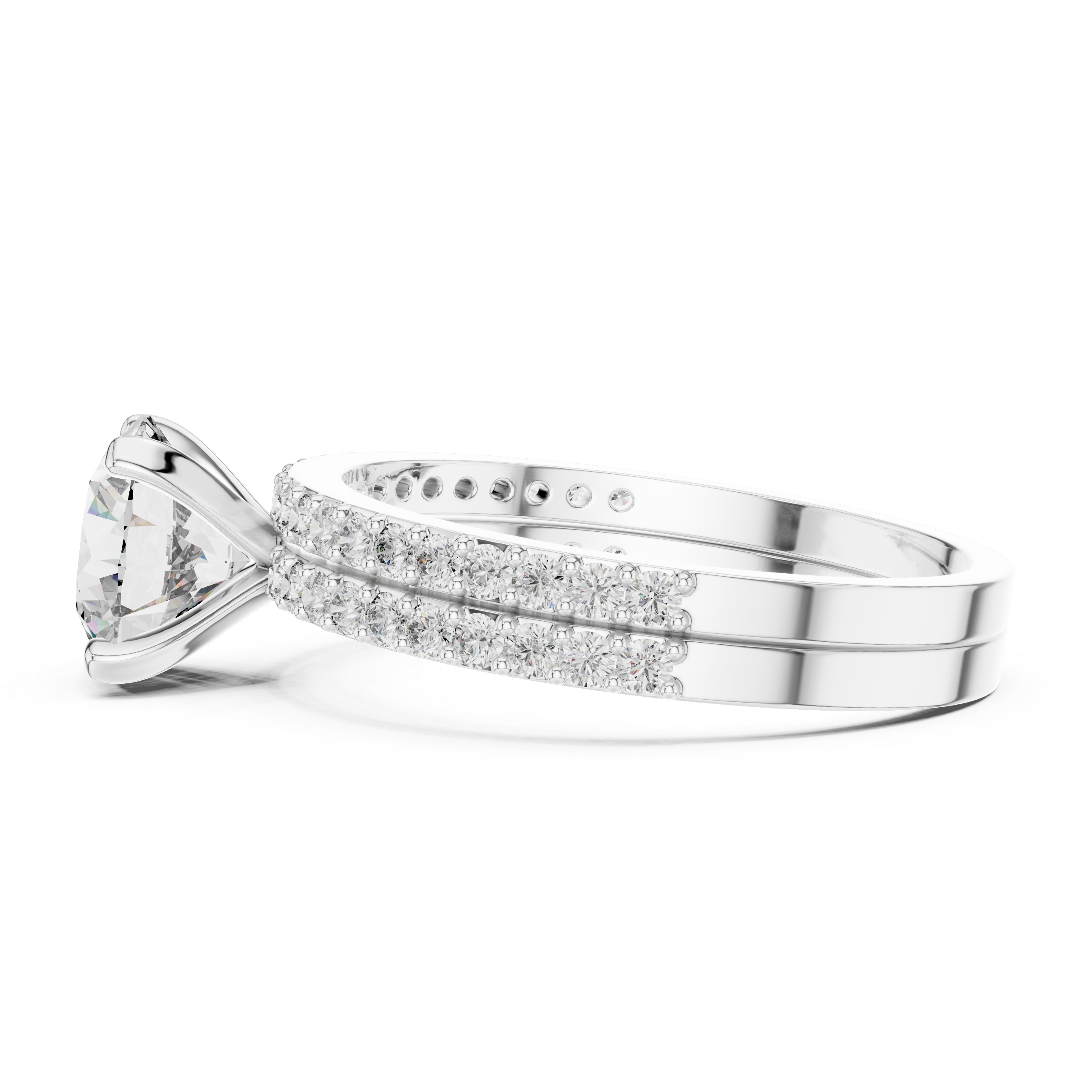 10K White Gold 2.0 CT Round Lab Grown Diamond Solitaire Pave Engagement Ring