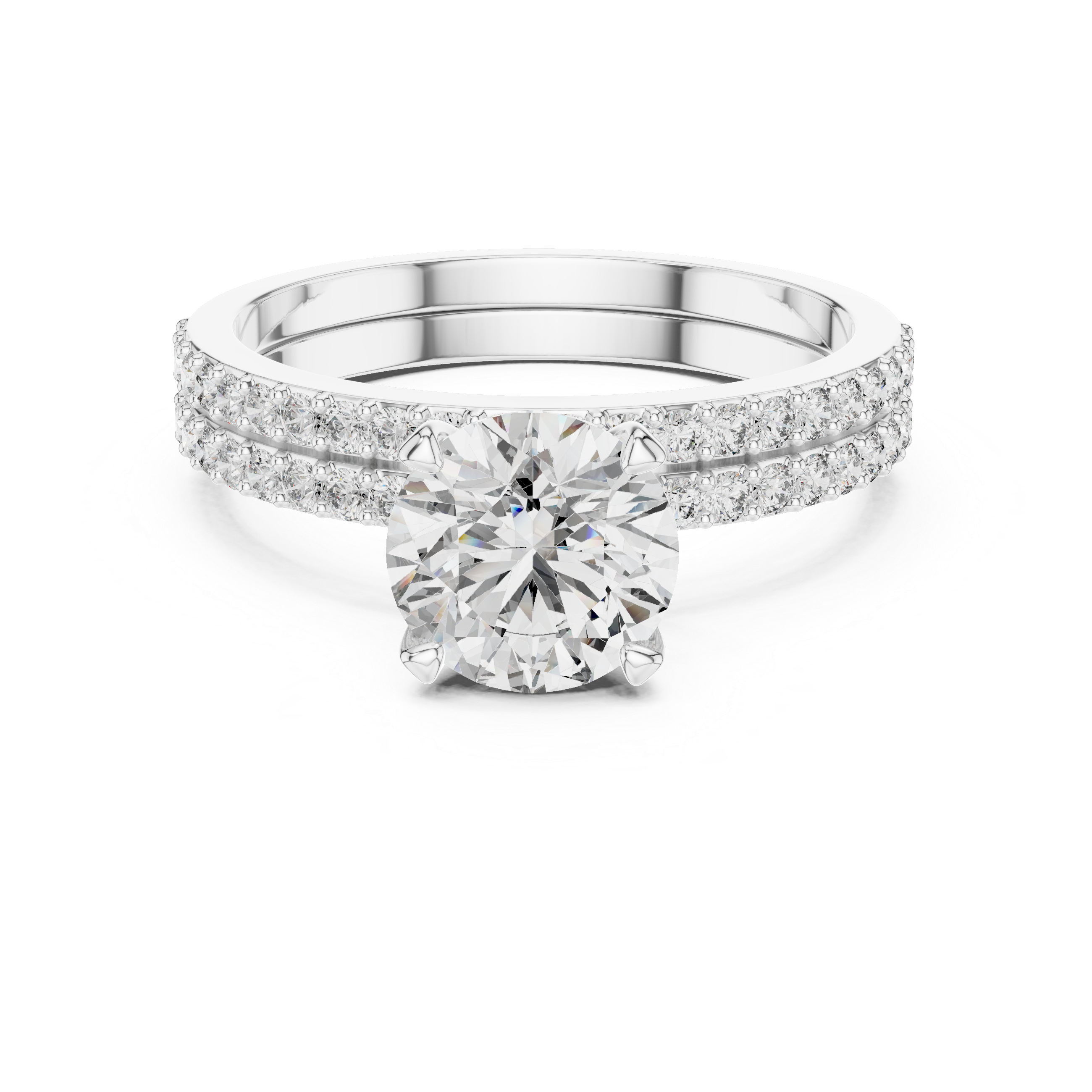 10K White Gold 2.0 CT Round Lab Grown Diamond Solitaire Pave Engagement Ring