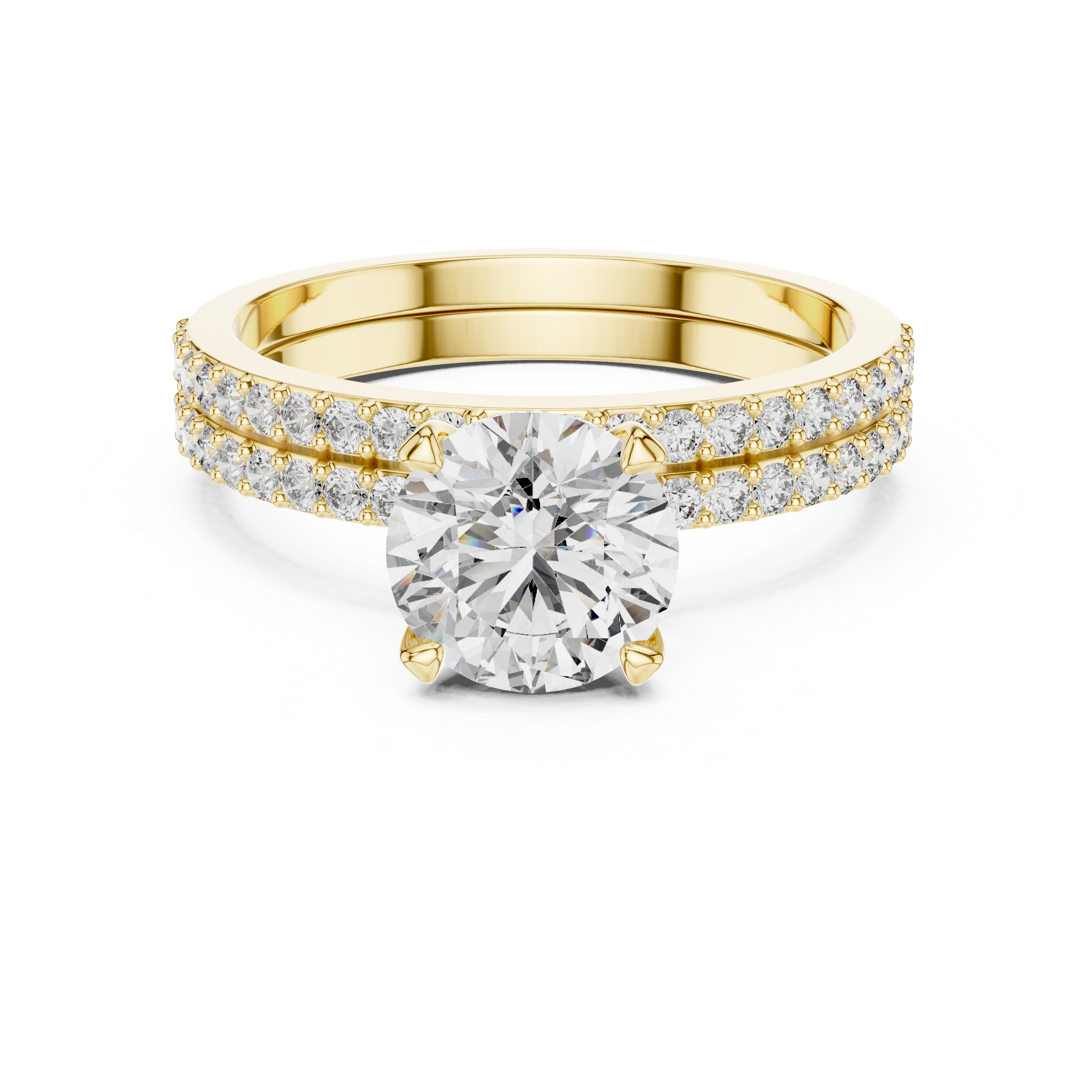 10K White Gold 2.0 CT Round Lab Grown Diamond Solitaire Pave Engagement Ring