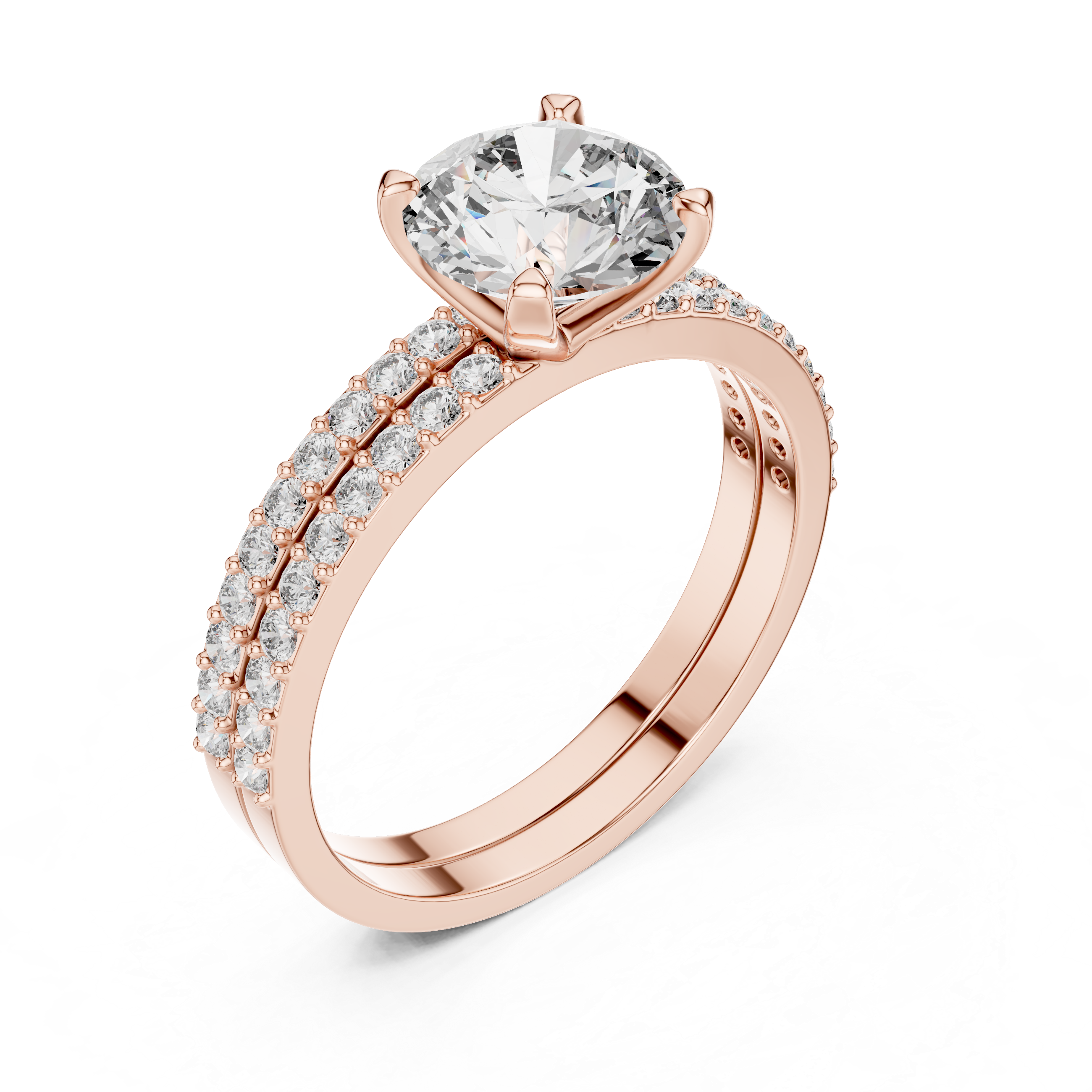 10K White Gold 2.0 CT Round Lab Grown Diamond Solitaire Pave Engagement Ring