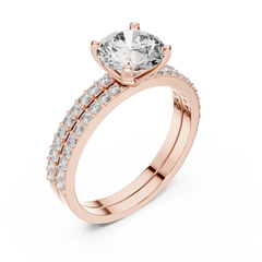 10K White Gold 2.0 CT Round Lab Grown Diamond Solitaire Pave Engagement Ring