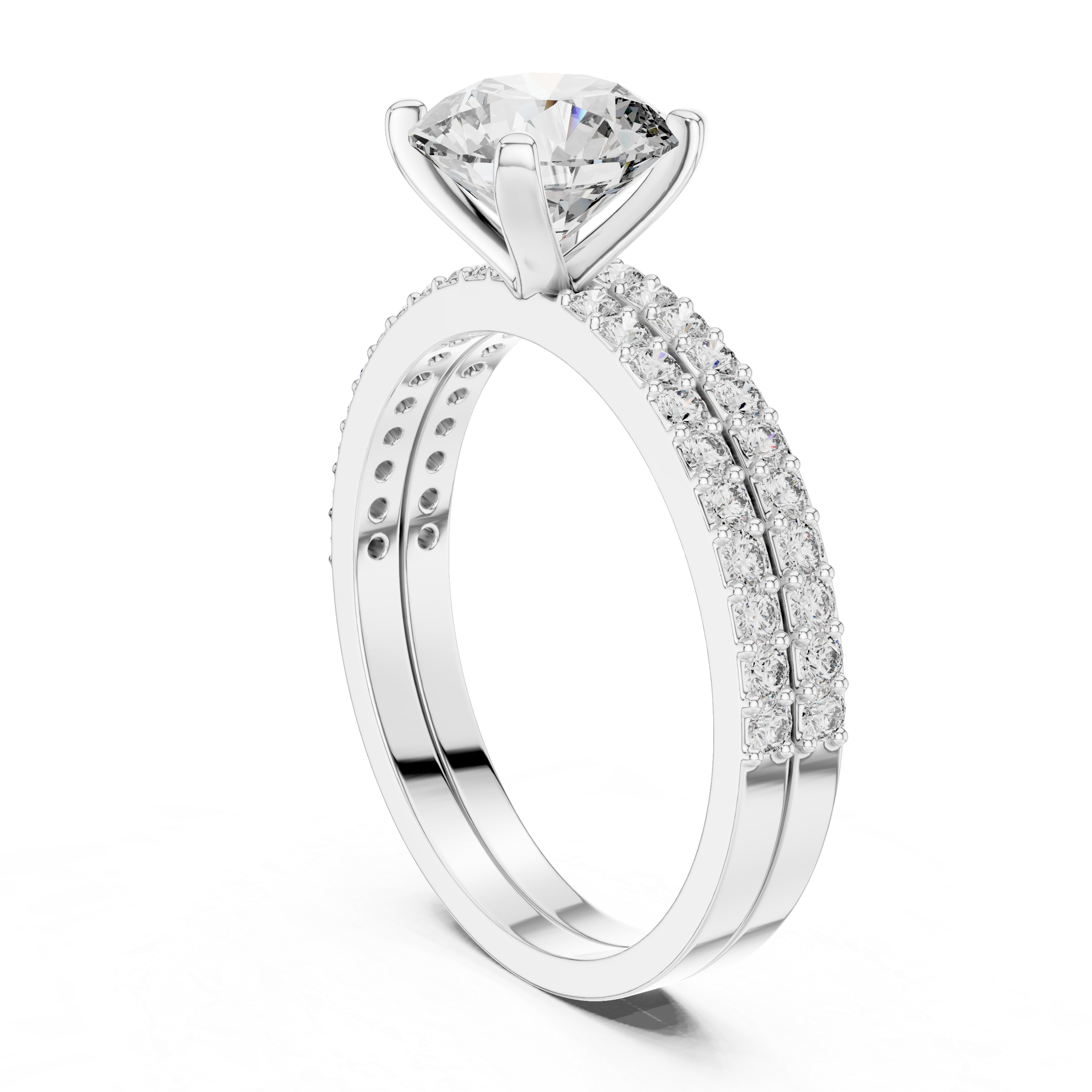 10K White Gold 2.0 CT Round Lab Grown Diamond Solitaire Pave Engagement Ring