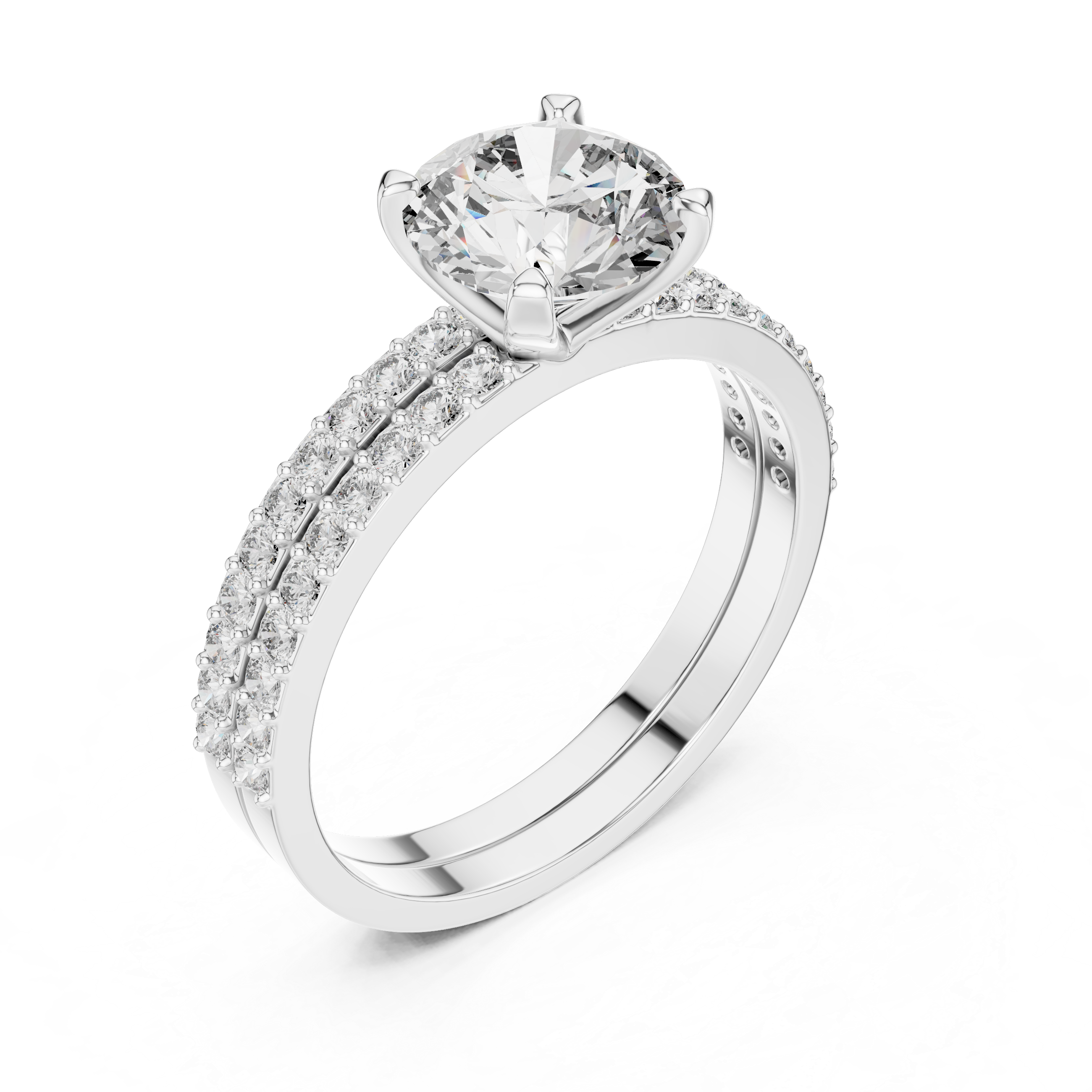 10K White Gold 2.0 CT Round Lab Grown Diamond Solitaire Pave Engagement Ring